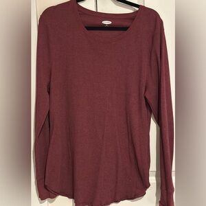 Burgundy Long Sleeve Waffle Knit Thermal T-shirt